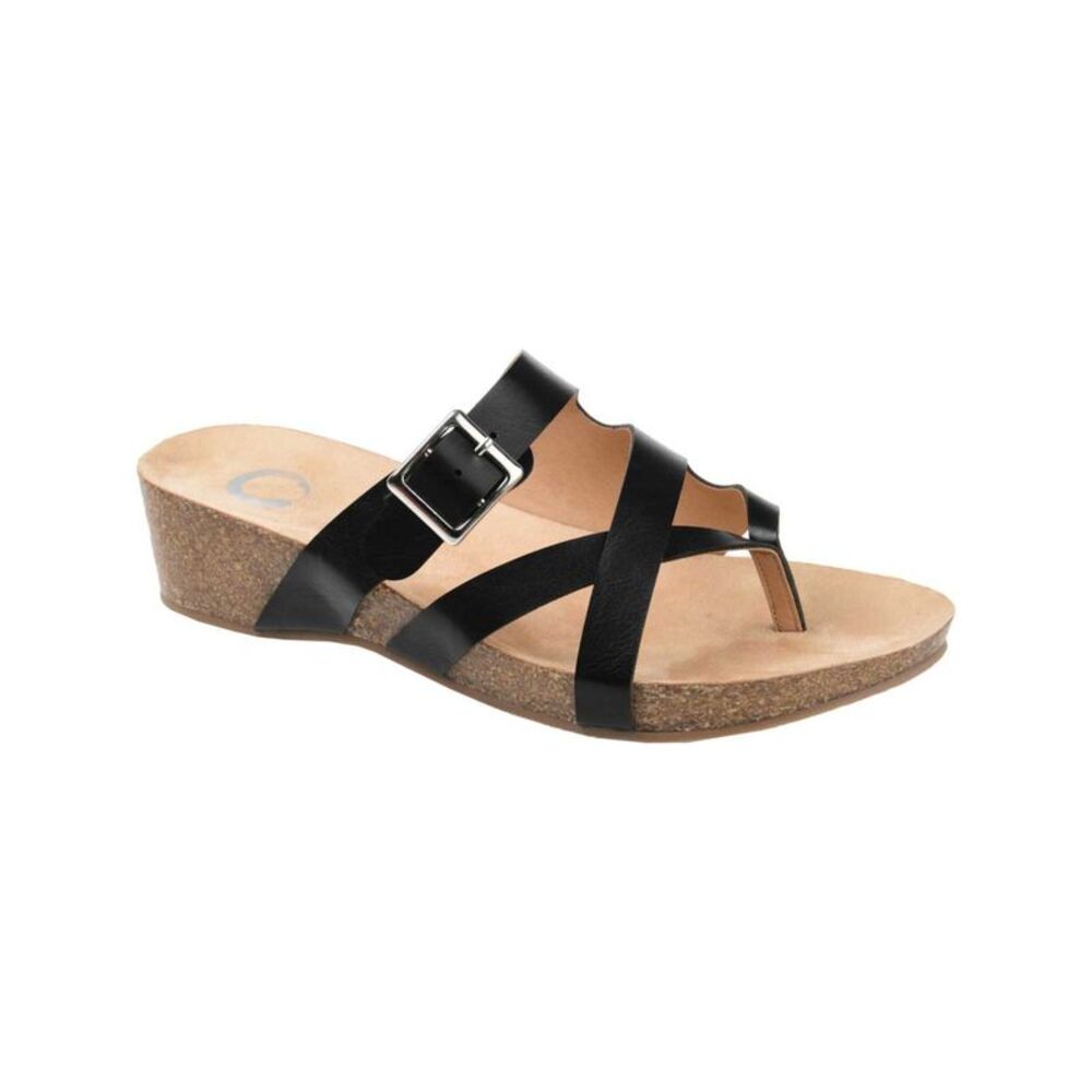 JOURNEE COLLECTION Womens Black 1/2" Platform Madrid Wedge Thong Sandals 9